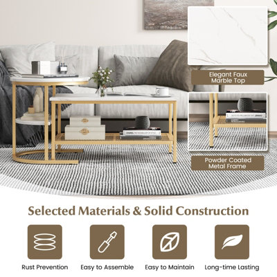 Costway Set of 2 Coffee Nesting Table Set Detachable 2-Tier Sofa Side ...