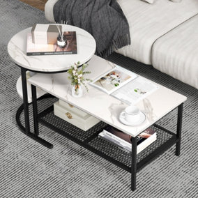 Costway Set of 2 Coffee Nesting Table Set Detachable 2-Tier Sofa Side Table Faux Marble