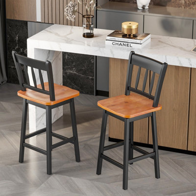Costway Set of 2 Counter Height Swivel Bar Stools Solid Rubber Wood ...
