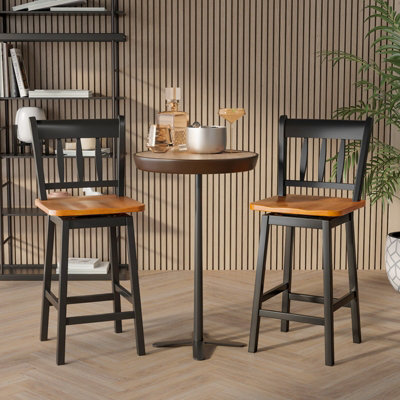 Costway Set of 2 Counter Height Swivel Bar Stools Solid Rubber Wood ...