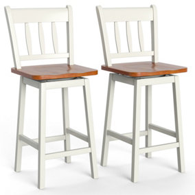Costway Set of 2 Counter Height Swivel Bar Stools Solid Rubber Wood Dining Chairs