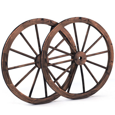 Costway Set of 2 Decorative Wooden Wheels Decorative Wall Fir Wood ...
