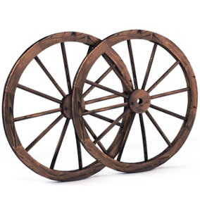 Costway Set of 2 Decorative Wooden Wheels Decorative Wall Fir Wood Vintage Wagon Wheels