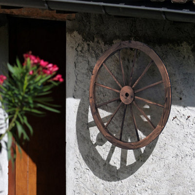 Costway Set of 2 Decorative Wooden Wheels Decorative Wall Fir Wood ...