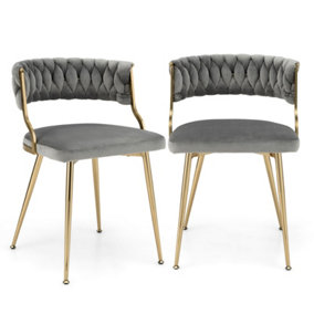 Costway Set of 2 Dining Chairs Upholstered Armless Velvet Accent Chair With Woven Back