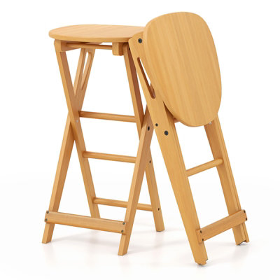 Costway Set of 2 Folding Bar Stools Bamboo Kitchen Countertop Stools