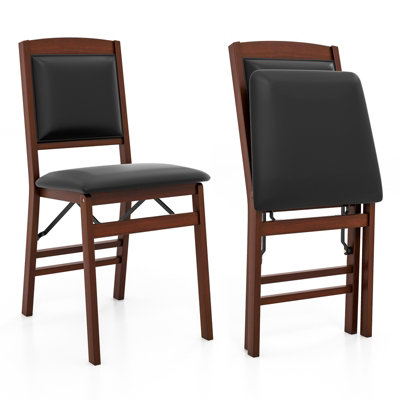 Costway Set of 2 Folding Bar Stools Wooden Padded Kitchen Dining