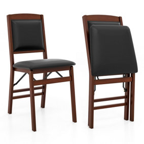 Costway Set of 2 Folding Bar Stools Wooden Padded Kitchen Dining Chairs w/ Backrest