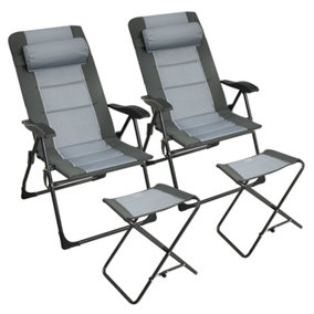 Costway Set of 2 Folding Camping Chairs & Ottoman 7-Position Adjustable Recliner Chair