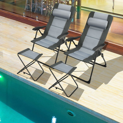 Costway Set of 2 Folding Camping Chairs & Ottoman 7-Position Adjustable Recliner Chair - 3