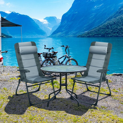 Costway Set of 2 Folding Camping Chairs Ottoman 7 Position Adjustable Recliner Chair