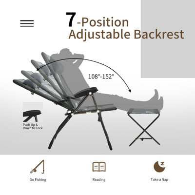Costway Set of 2 Folding Camping Chairs & Ottoman 7-Position Adjustable Recliner Chair - 5