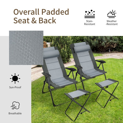 Costway Set of 2 Folding Camping Chairs & Ottoman 7-Position Adjustable Recliner Chair - 7