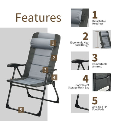 Costway Set of 2 Folding Camping Chairs & Ottoman 7-Position Adjustable Recliner Chair - 8