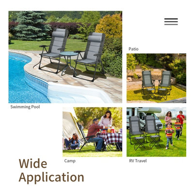 Costway Set of 2 Folding Camping Chairs & Ottoman 7-Position Adjustable Recliner Chair - 9
