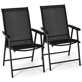 Costway Set of 2 Folding Chairs Outdoor Dining Garden Chairs Armchair with Armrests