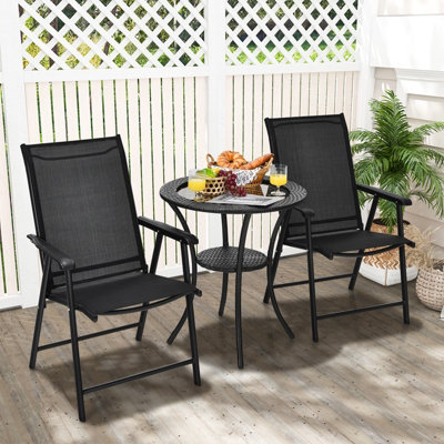 Costway Set of 2 Folding Chairs Outdoor Dining Garden Chairs Armchair with Armrests - 3