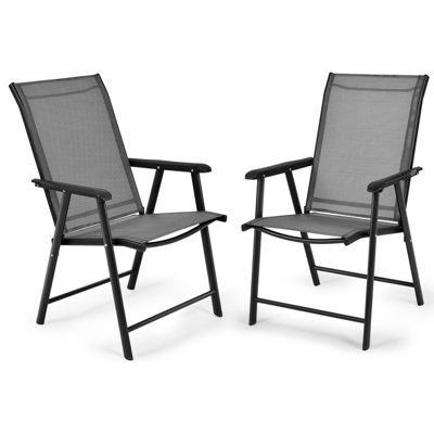 Costway Set of 2 Folding Chairs Outdoor Dining Garden Chairs Armchair with Armrests