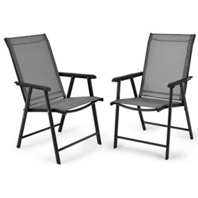 Costway Set of 2 Folding Chairs Outdoor Dining Garden Chairs Armchair with Armrests