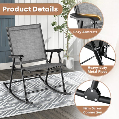 Costway Set of 2 Folding Rocking Chair Outdoor Patio Rocker Relaxing Armchair Lounger - 6
