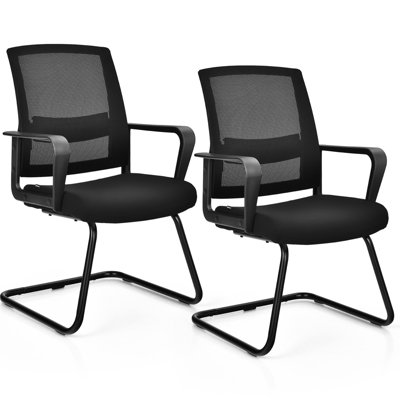 COSTWAY Set of 2 Home Office Guest Chair Modern Mid Mesh Back Computer Chair w/ Sled Base