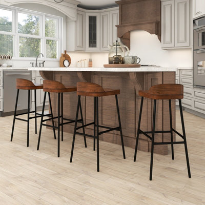 Costway Set of 2 Industrial Bar Stools Tall Kitchen Stools Breakfast High Chair Low Back