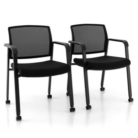 Costway Set of 2 Meeting Room Office Chairs Stackable Office Guest Mesh Chairs W/ Wheels