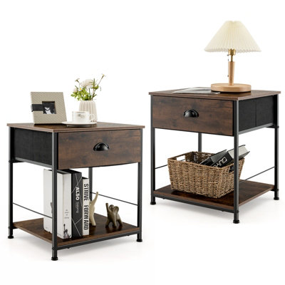 Costway Set of 2 Nightstand 2-tier Bedside End Sofa Coffee Table Storage Table W/ Drawer