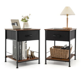 Costway Set of 2 Nightstand 2-tier Bedside End Sofa Coffee Table Storage Table W/ Drawer