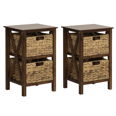 Costway Set of 2 Nightstand 2-Tier Sofa Side Table X-Shaped 2-Drawer End Table