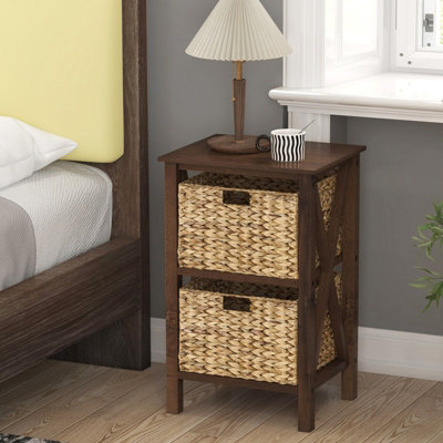 Costway Set of 2 Nightstand 2-Tier Sofa Side Table X-Shaped 2-Drawer End Table