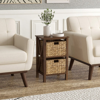 Costway Set of 2 Nightstand 2-Tier Sofa Side Table X-Shaped 2-Drawer End Table