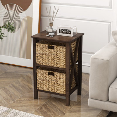 Costway Set of 2 Nightstand 2-Tier Sofa Side Table X-Shaped 2-Drawer End Table