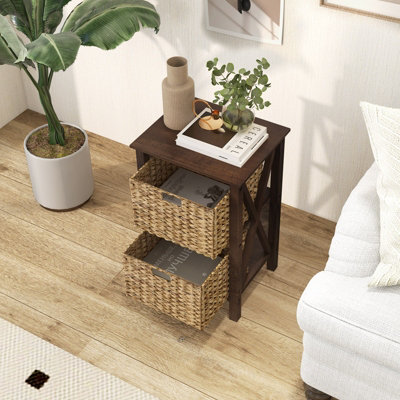 Costway Set of 2 Nightstand 2-Tier Sofa Side Table X-Shaped 2-Drawer End Table