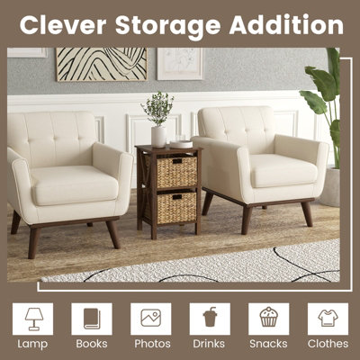Costway Set of 2 Nightstand 2-Tier Sofa Side Table X-Shaped 2-Drawer End Table