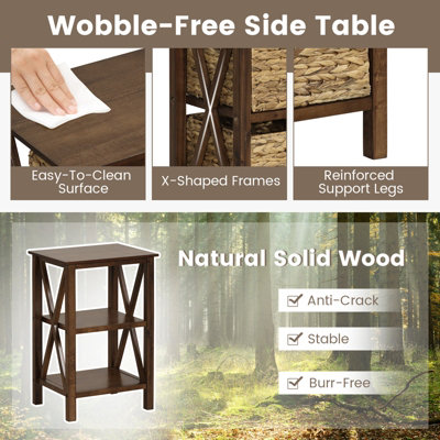 Costway Set of 2 Nightstand 2-Tier Sofa Side Table X-Shaped 2-Drawer End Table