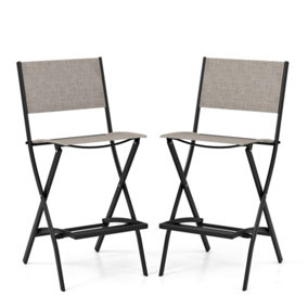 Costway Set of 2 Outdoor Bar Chair Folding Bar Height Stool with Metal Frame & Footrest