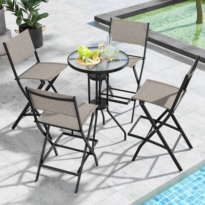 Costway Set of 2 Outdoor Bar Chair Folding Bar Height Stool with Metal Frame & Footrest - 3