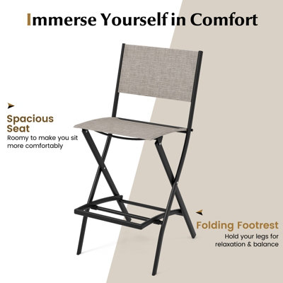 Costway Set of 2 Outdoor Bar Chair Folding Bar Height Stool with Metal Frame & Footrest - 5