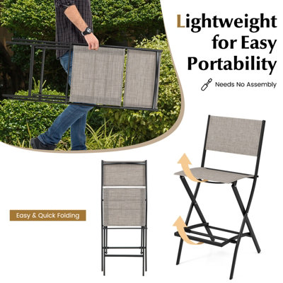 Costway Set of 2 Outdoor Bar Chair Folding Bar Height Stool with Metal Frame & Footrest - 8