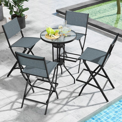 Tabouret Pliable 3/6-Piece Outdoor Dining Set With Cushioned Bar