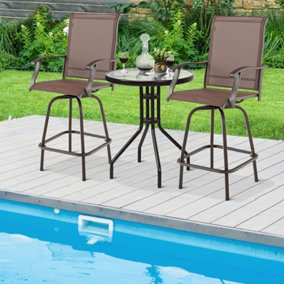 Costway Set of 2 Outdoor Bar Stools 360 Swivel Counter Height Patio Chair W/ High Back & Curved Armrest