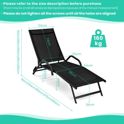 Costway Set of 2 Outdoor Chaise Lounge Chairs 5-Position Adjustable Recliners Sun Lounge - 3