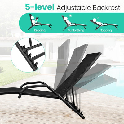 Costway Set of 2 Outdoor Chaise Lounge Chairs 5-Position Adjustable Recliners Sun Lounge - 4