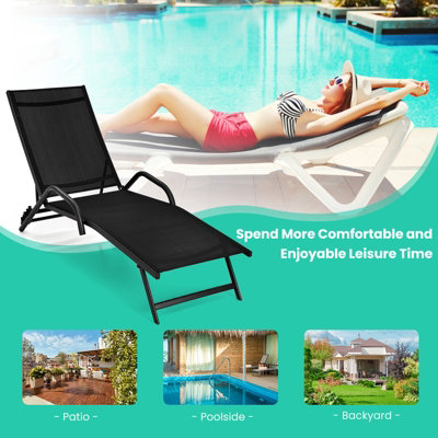 Costway Set of 2 Outdoor Chaise Lounge Chairs 5-Position Adjustable Recliners Sun Lounge - 6