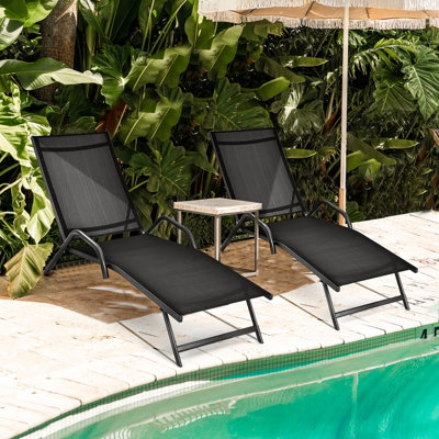 Costway Set of 2 Outdoor Chaise Lounge Chairs 5-Position Adjustable Recliners Sun Lounge - 7