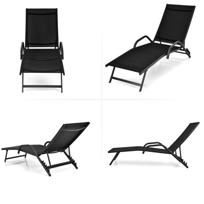Costway Set of 2 Outdoor Chaise Lounge Chairs 5-Position Adjustable Recliners Sun Lounge - 9