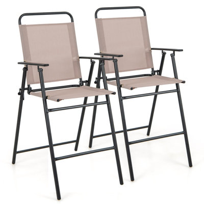 Costway Set of 2 Outdoor Folding Bar Chair Patio Furniture Chair Set W/ Fabric Backrest