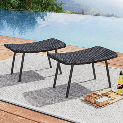 Costway Set of 2 Outdoor Ottomans PE Rattan Patio Footrests w/ Quick Dry Foam