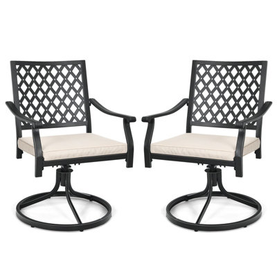 Costway Set of 2 Outdoor Swivel Chair Patio Bistro Dining Chair Set w/ Soft Seat Cushion